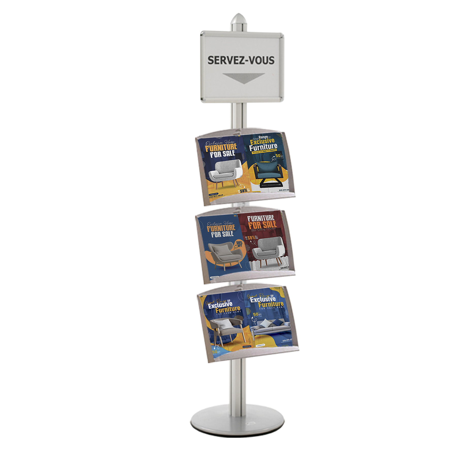 Présentoir Visual-Displays® Gris - 1 Cadre A3 et 3 étagères Plexiglass - Réf : 214605_0
