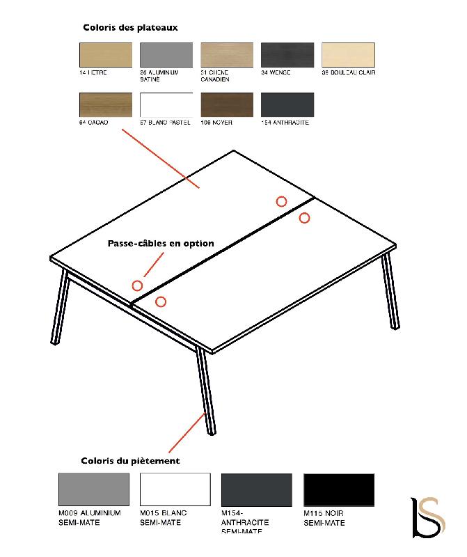 Bureau Bench 2 personnes Ogi M - MDD - Aluminium satiné, Oui, 160 x 141 cm_2