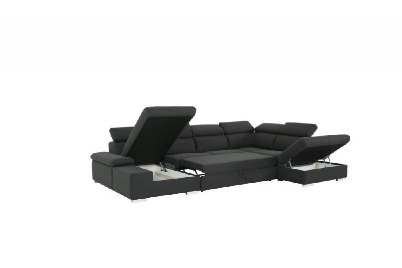 Canapé d'angle convertible panoramique angle droit Panama - tissu gris anthracite avec méridienne réversible et lit gigogne 140x200 cm_2