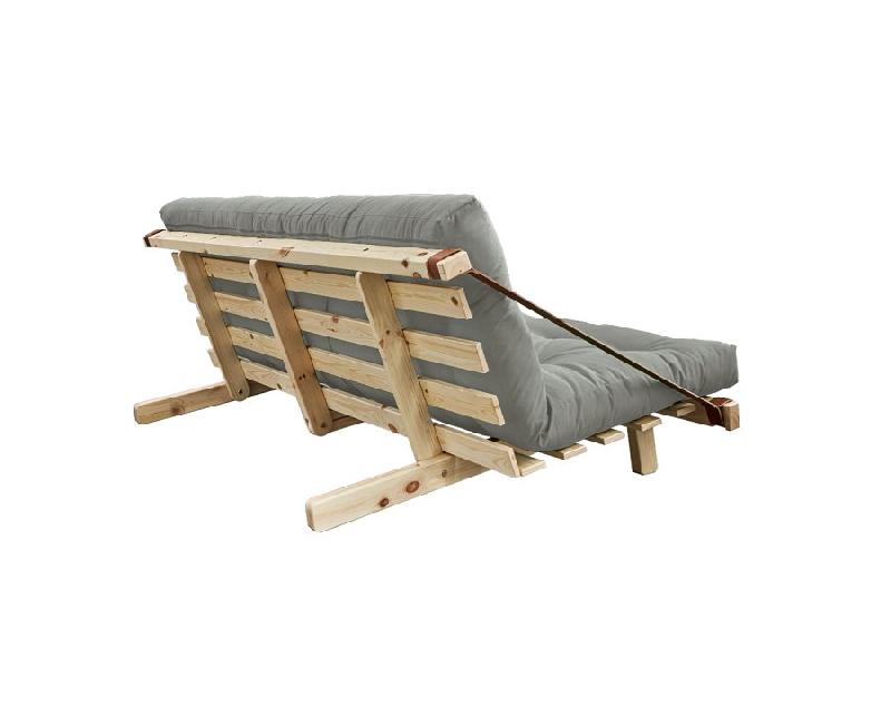 Banquette futon JUMP en pin massif - Coloris gris - Couchage 130x190 cm - Design minimaliste et lanières en cuir_2