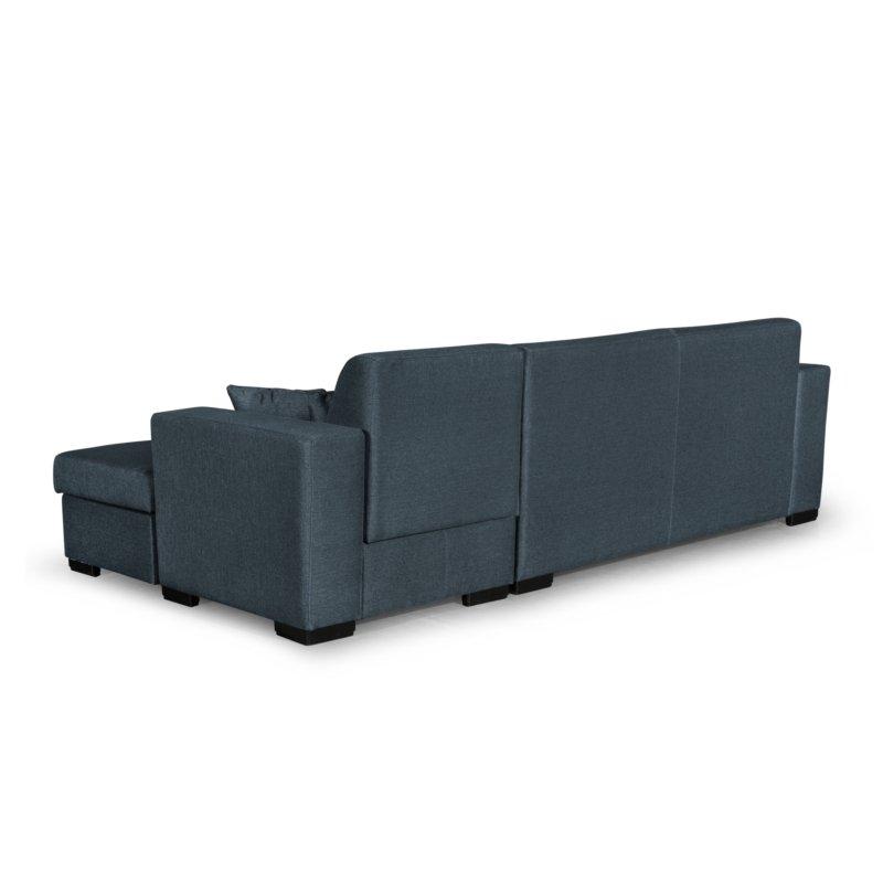 Canapé d'angle à droite convertible CABIRI - tissu bleu pétrole avec coffre de rangement et coussins d'appoint_2