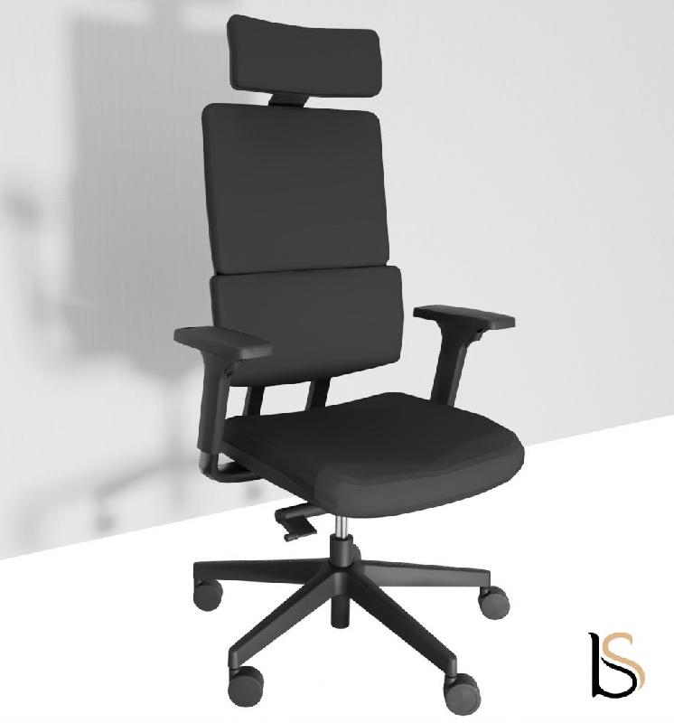 Fauteuil Manager Wi max dossier tissu - Sokoa - Noir, Piètement aluminium poli, Oui_2