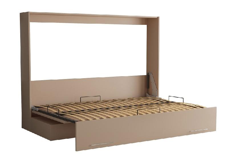 Armoire lit escamotable VERTIGO SOFA Taupe avec canapé gris - Couchage 140x200 cm - Système d'ouverture assistée_2