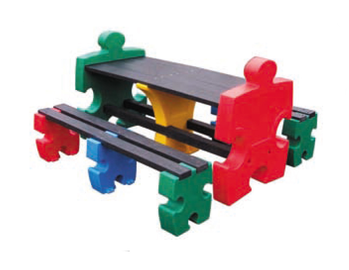 Bancs enfants en forme de puzzle - Plastique recyclé, multicolore, résistants aux UV et intempéries_2