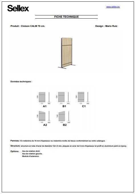 Calm - cloisons mobiles - Sellex S.A.U. - largeur 70 cm - mélaminé finition hêtre ou tapissée phono-absorbant_2