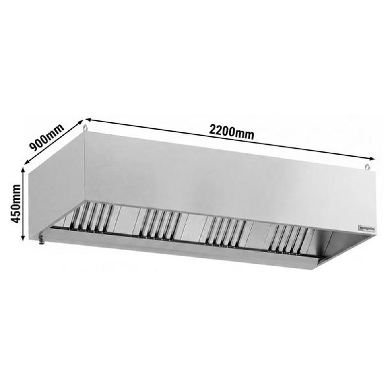 Hotte caisson inox statique 2m20 avec filtre et éclairage | Profondeur 900 mm_2