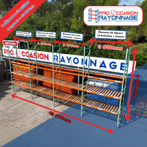 Lot de rayonnage - Hauteur 5 500mm, Longueur 13 975mm, Profondeur 1 000mm - Manulab_2