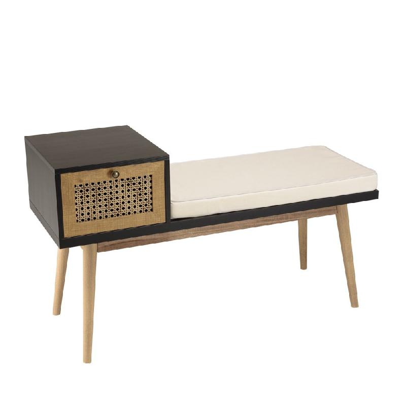 Banc Caline noir avec 1 tiroir effet cannage - structure en aggloméré mélaminé et contreplaqué - assise avec coussin déhoussable_2
