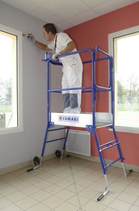 Helis - Plateforme de travail en acier époxy - Tubesca - Grande plate-forme 900 x 500 mm avec garde-corps rigide 360°_2