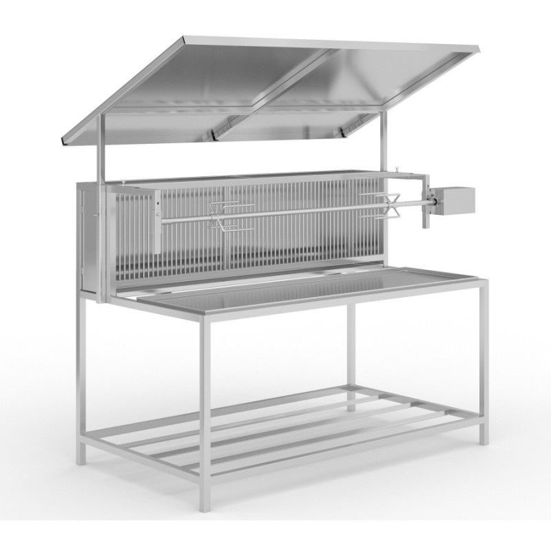 Tournebroche bois l1400 avec toit, grand et robuste, capacité jusqu'à 60 kg de viande - réf. Touma10_2