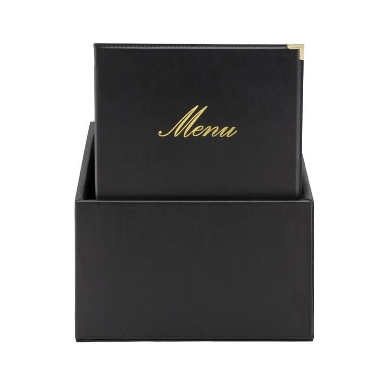 Boîte avec 20 protège-menus simili cuir A4x4 Classic noirs | Securit - CU929_2