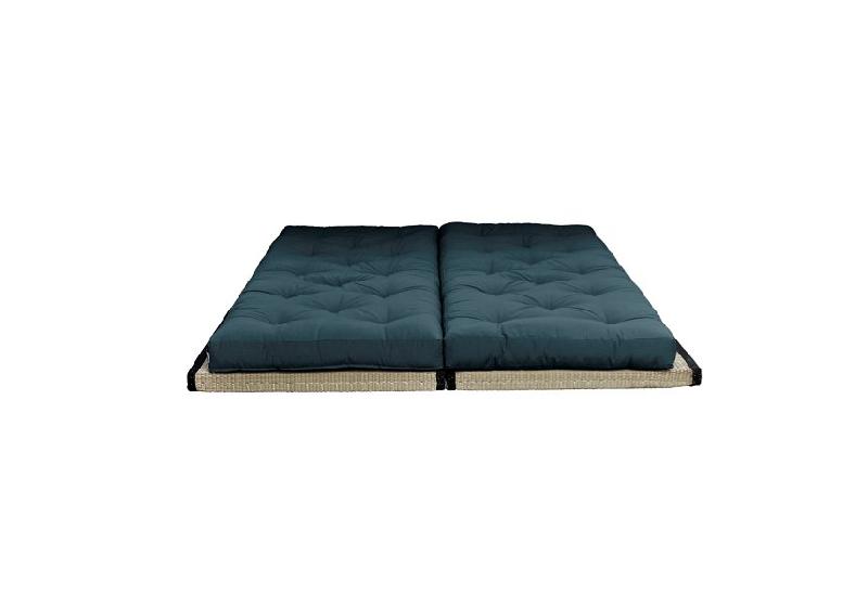 Banquette futon tatami CHICO bleu pétrole - couchage modulable 140x200 cm ou 2x70x200 cm - 4 coussins inclus_2