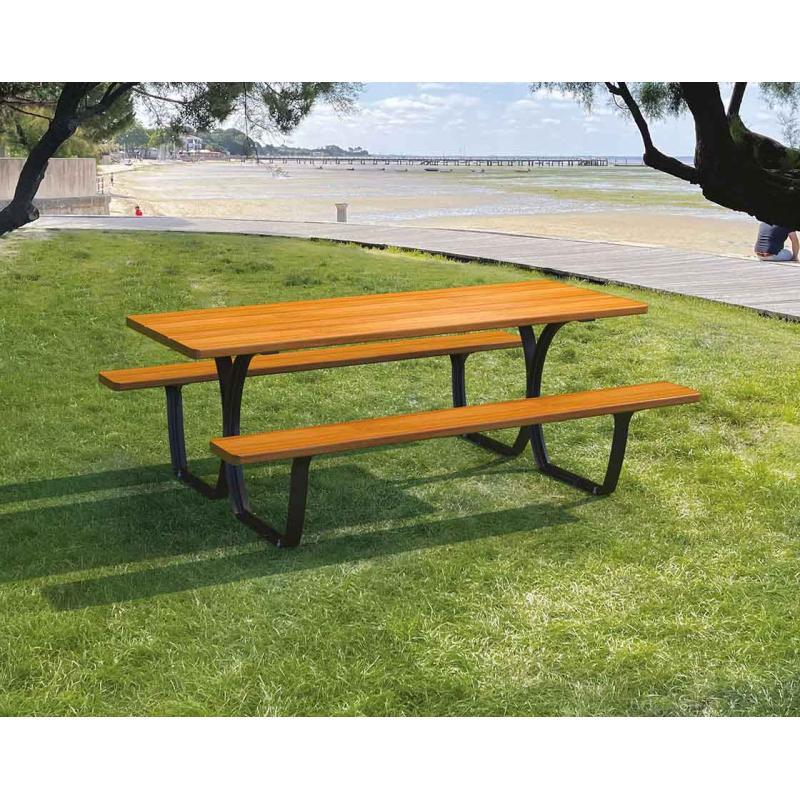Table de pique-nique PMR - 2000 x 1310 x 720 mm - SEVILLE 209469.9005.Chec - Structure en fonte d'acier et bois exotique_2
