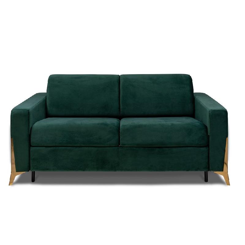 Canapé express Calypso convertible 3-4 places - Matelas 16cm - Pieds dorés - Velours vert - Fabrication italienne_2