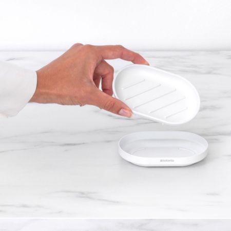 Porte-savon MindSet Brabantia -Mineral Fresh White - Rainuré pour savon sec - Pieds antidérapants_2