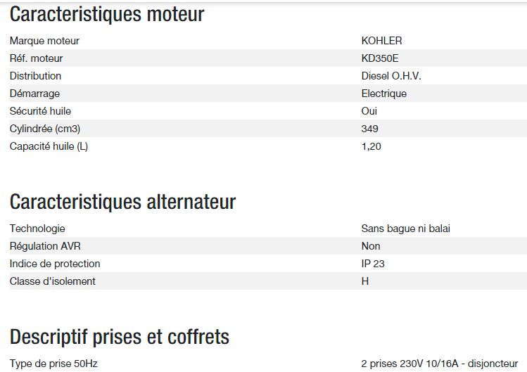Groupe électrogène Diesel 4000 E XL Export - Kohler - Puissance max 3,40 kW - 230 V - 50 Hz_2
