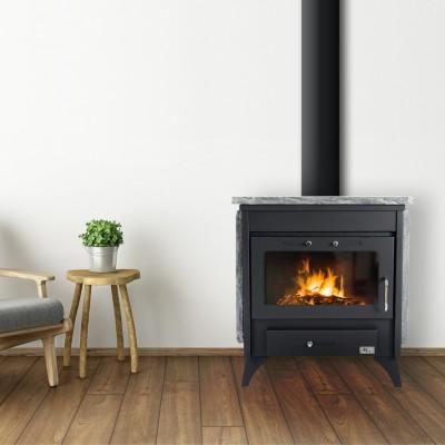 Poêle avec rendement de 77 % et puissance nominale de 13 kW