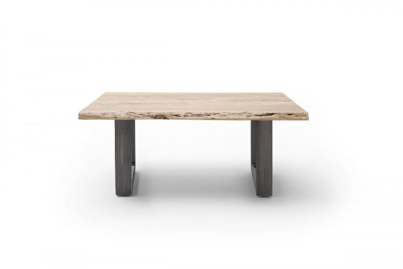 Table basse Clarén - plateau 110 cm en acacia massif naturel laqué - piétement U en acier finition vintage_2