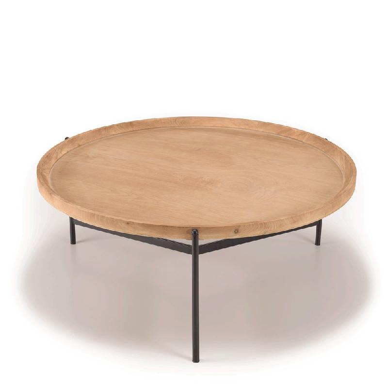 CORVIE - Table basse ronde 100x100 avec plateau naturel en MDF plaqué sapin et piètement en métal noir_2
