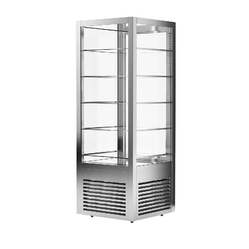 Vitrine réfrigérée à pâtisserie sur roulettes avec 4 côtés vitrés et 5 étagères - couleur argent_2