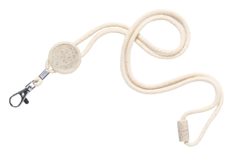 Tour de cou en coton - boucle de sécurité, mousqueton en métal et badge écologique en paille de blé - idéal pour le doming_2