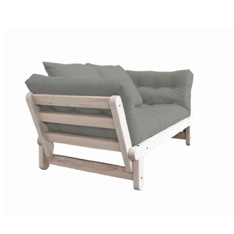 Banquette méridienne futon Beat - Pin naturel, tissu gray - Couchage 75x200 cm - Convertible et modulable_2