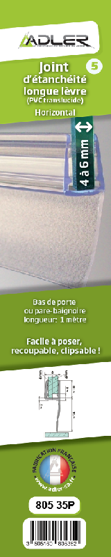 Joint d'étanchéité longue lèvre - 100 cm pour verre de 4 et 6 mm, translucide_2