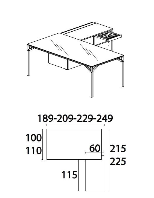Bureau d'angle X8 avec plateau en verre - Officity. - 189, Verre Blanc, Droite_2