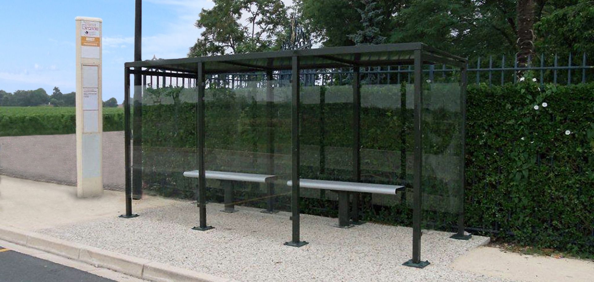 Abri bus Medium - Modulaire et personnalisable avec bois, verre et métal_2