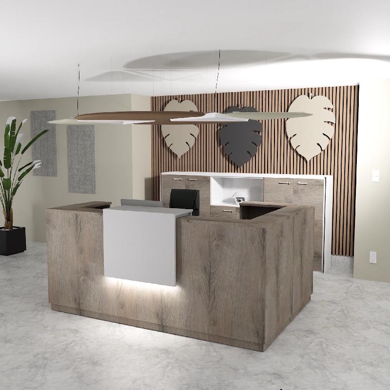 Banque d'accueil d'angle Delta Plus avec réhausse - Mobel Linea - 184, Blanc mat, Droite, Non, Chêne grisé_2