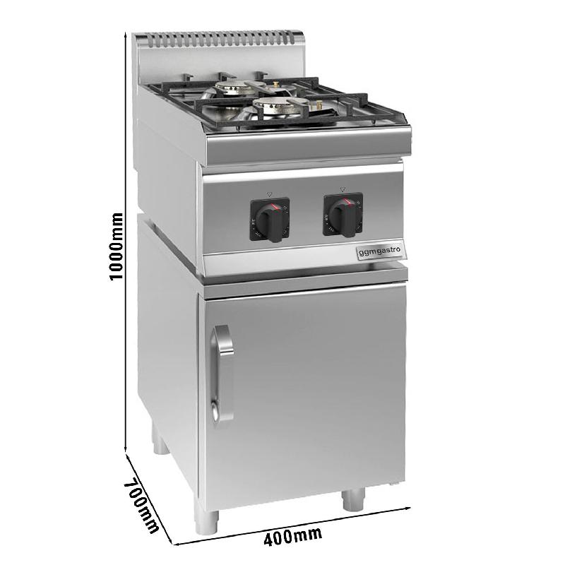 Cuisinière à gaz - 10 kW - 2 brûleurs - incl. Soubassement avec 1 porte  - Mario 700 | GGM -GHK400-E-UBK400-E_2
