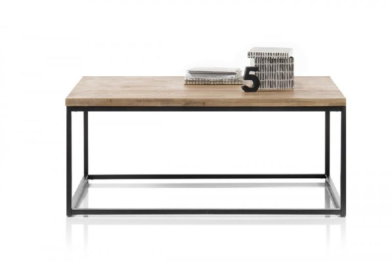 Table basse industrielle rectangulaire 110 cm Sacy - chêne massif huilé et métal noir laqué_2
