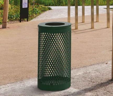 Corbeille publique Losange 120 litres - acier et tôle découpé - serrure à clé triangle_2