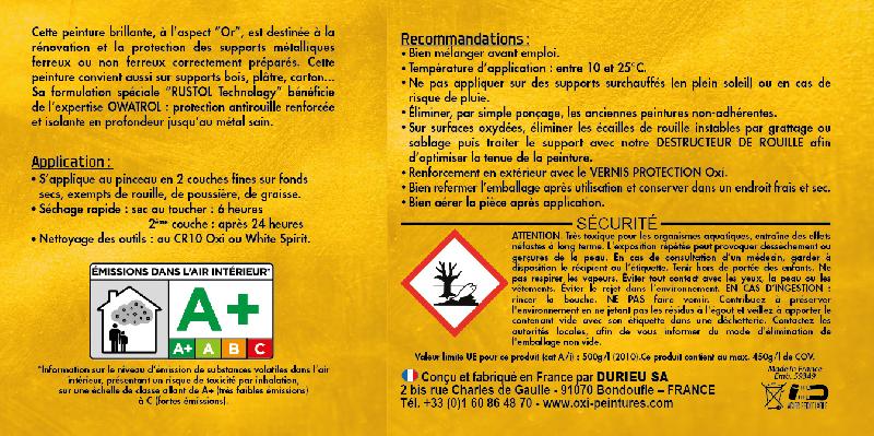 Peinture antirouille dorure patinée - Oxytol - or riche 0.125 L - ultra-résistante intérieure & extérieure_2