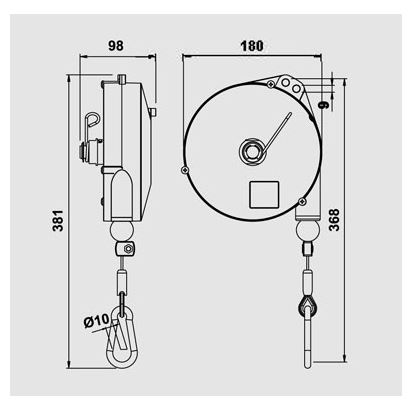 Équilibreur enrouleur 9346-9350 - câble en inox - capacité 2 à 14 kg - course 2500 mm_2