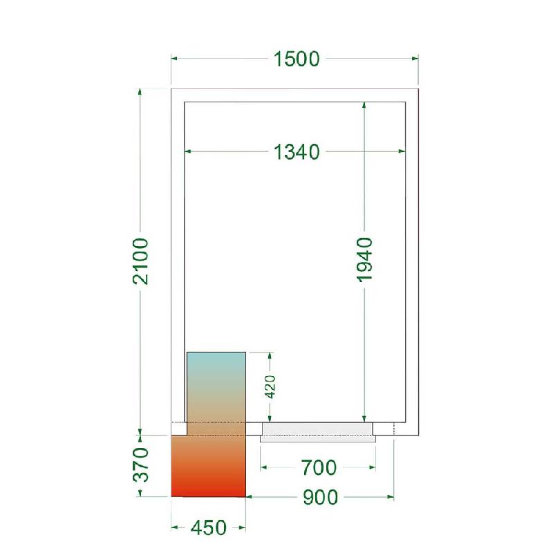 Chambre froide positive 5,3 m3 (1500 x 2100 x 2200 mm) avec monobloc de paroi_2