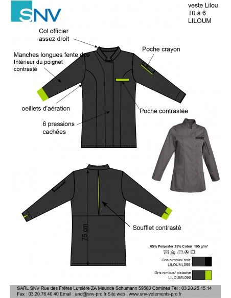Lilouml059 - Veste de cuisine SNV - Manches longues - H 75 cm - Taille 0 à 6_2
