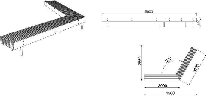 Lwd200 - Banc connecté MMCité 1 a.S. - Hauteur 430 mm - Assise en bois massif, pieds en acier_2