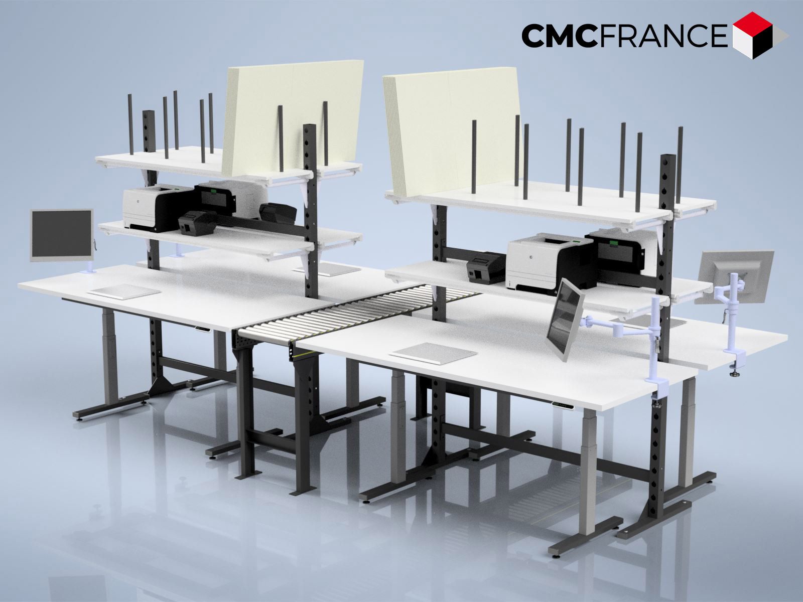 Poste de travail double - Ergoflex avec réglage électrique de la hauteur et portique optimisé_2