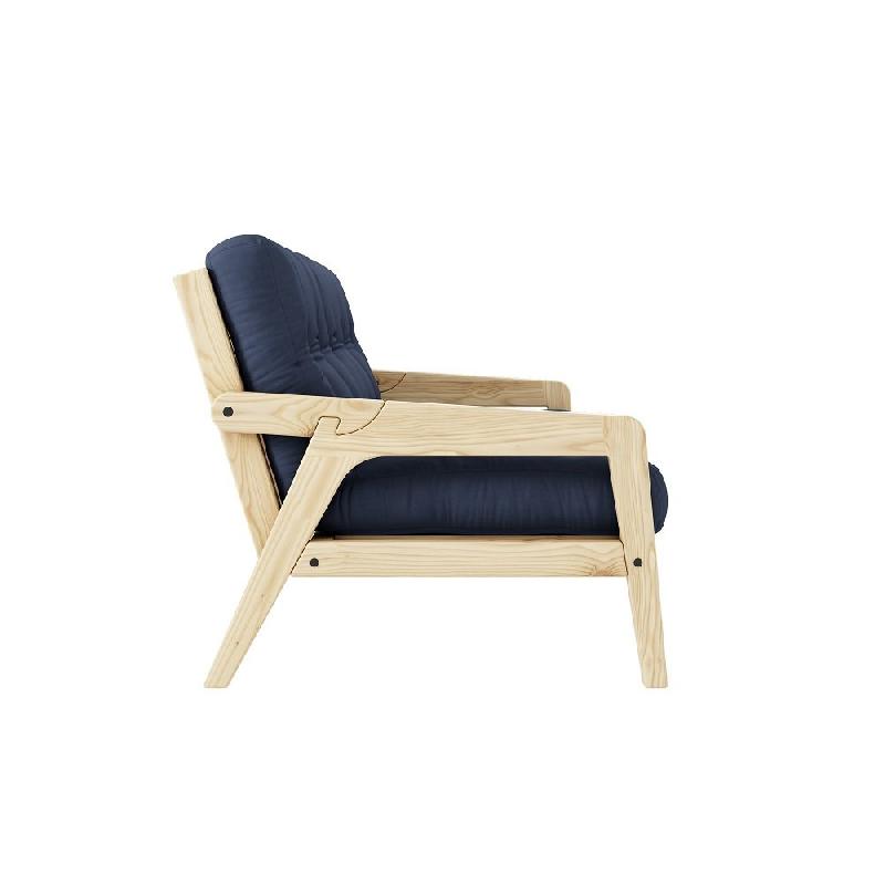 Canapé convertible futon GRAB - Pin naturel - Coloris marine - Couchage 130 x 190 cm - Style scandinave_2