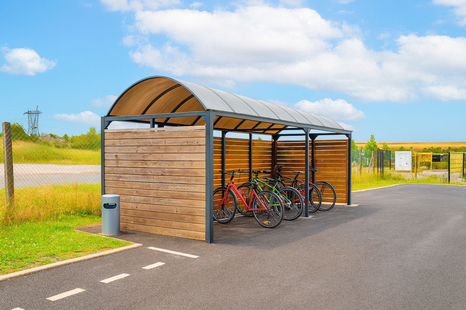 Abri vélos finition bois - modèle Vision 5 mètres - dimensions personnalisables_0