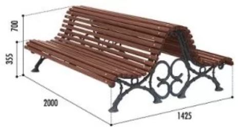 Banc public Romantico - 18 ou 35 lames en bois exotiques - Piétement en fonte avec platine centrale_2