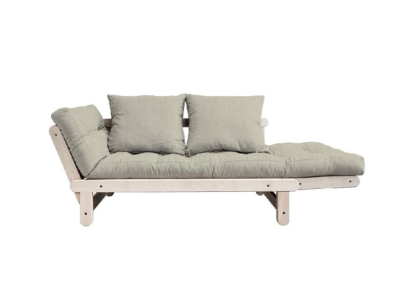 Banquette méridienne convertible futon BEAT - Pin naturel - Tissu lin - Couchage 75x200 cm_2