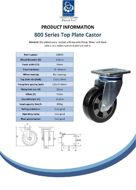 Roulette pivotante de 152 mm en caoutchouc élastique noir sur roue centrale en aluminium_2