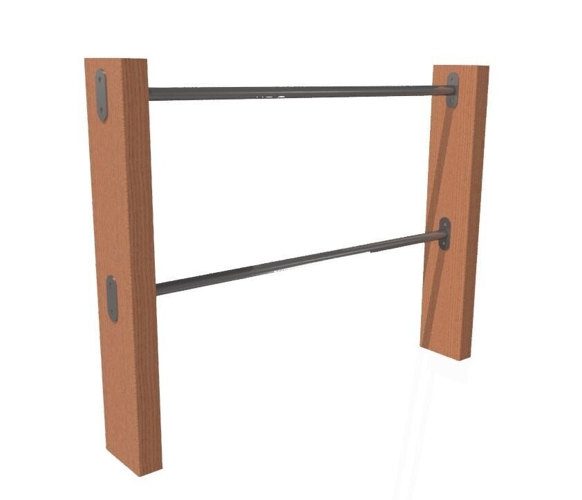 Support vélo en bois et acier inoxydable - Référence BTSVD - Double barre 1200mm à sceller_2