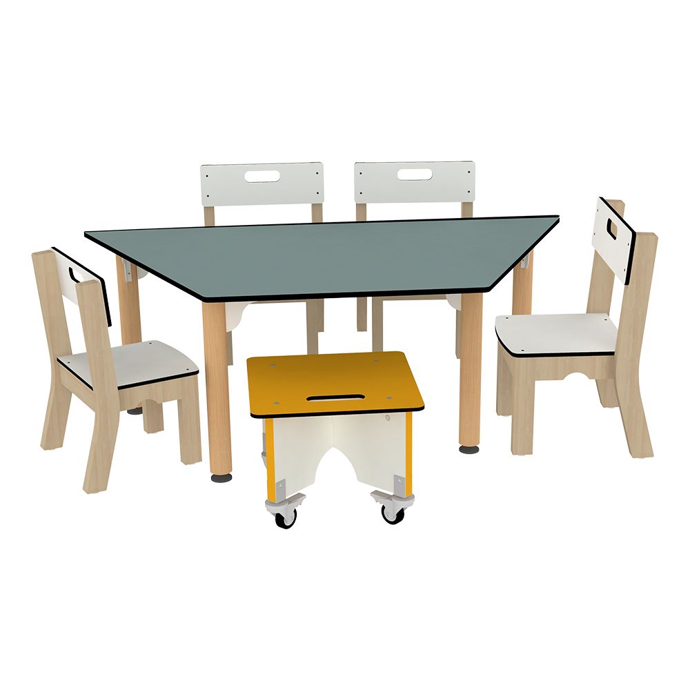 Table trapèze pour enfant - Piètement en hêtre massif - Plateau stratifié compact - Taille T00 à T2_1