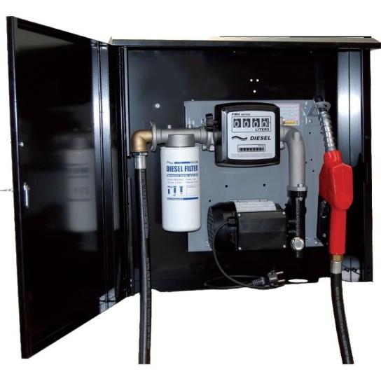 Station murale pour cuve à fioul - Groupe pompe 60L/min avec armoire, pistolet et volucompteur_2