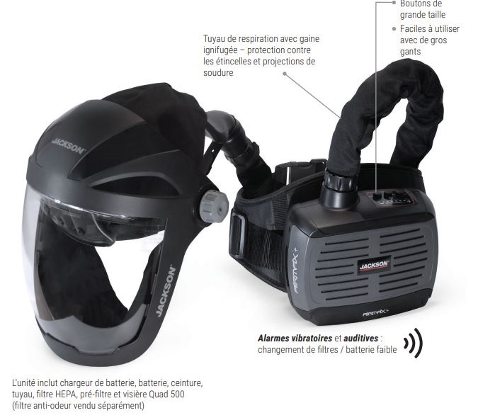 Système de filtration motorisé et ventilé AIRMAX+ avec visière intégrale QUAD 500 - PRVV20 - 8 vitesses - Jackson Safety_2