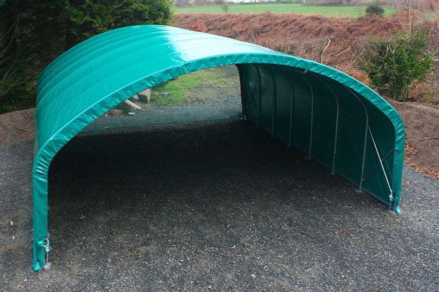 Tunnel de stockage pro / fermé / structure en acier / couverture en pvc  / porte / pignon_2