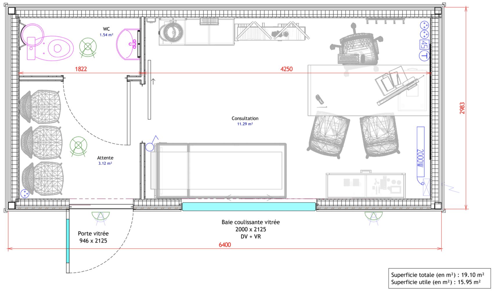 Unité modulaire avec bardage en pin autoclave grisé